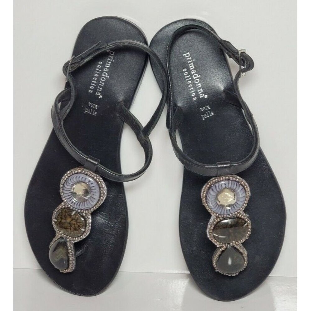 PRIMADONNA COLLECTION WOMEN SANDALS SIZE EURO 36 NEW IN BOX BLACK W/ BEADS 99010